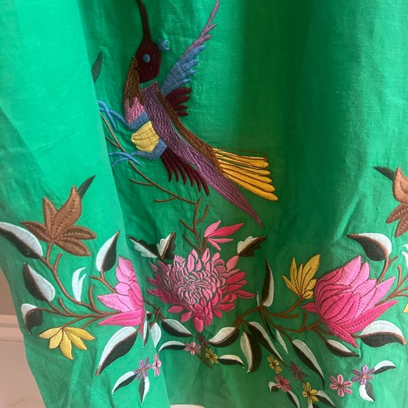 NWT Fanm Mon Asia Maxi Dress in Kelly Green Embroidered Linen XS - Picture 7 of 10